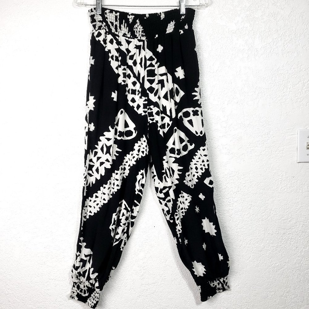 Anthropologie Black and White Patterned Joggers